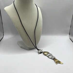 RLM Studio Articulated Fish Pendant Charm Vintage  Necklace Sterling and Brass